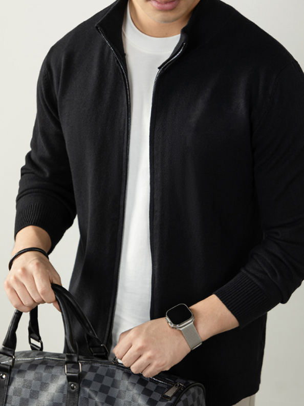 【羊毛莫代爾】針織衫開衫男拉鍊棒球領秋冬厚款毛衣外套高端商務