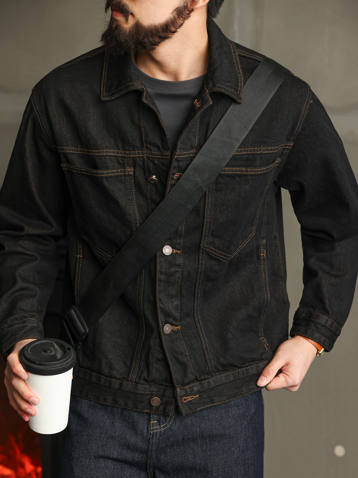 【紳士型格】純棉原牛色短款牛仔夾克男秋季高級簡約外套