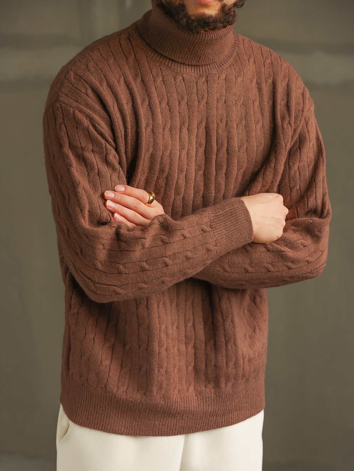 【暖冬隨行】重磅保暖高領麻花毛衣男慵懶套頭內搭針織衫