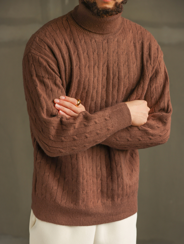 【暖冬隨行】重磅保暖高領麻花毛衣男慵懶套頭內搭針織衫