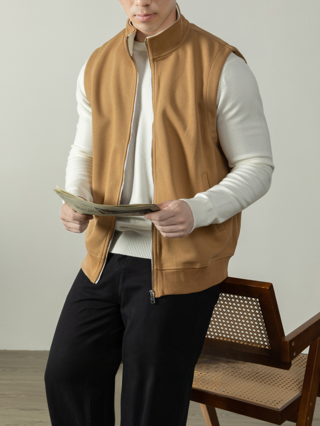 【淺奢老錢風】美式重磅360G棉感馬甲拉鍊外套無袖夾克運動坎肩男