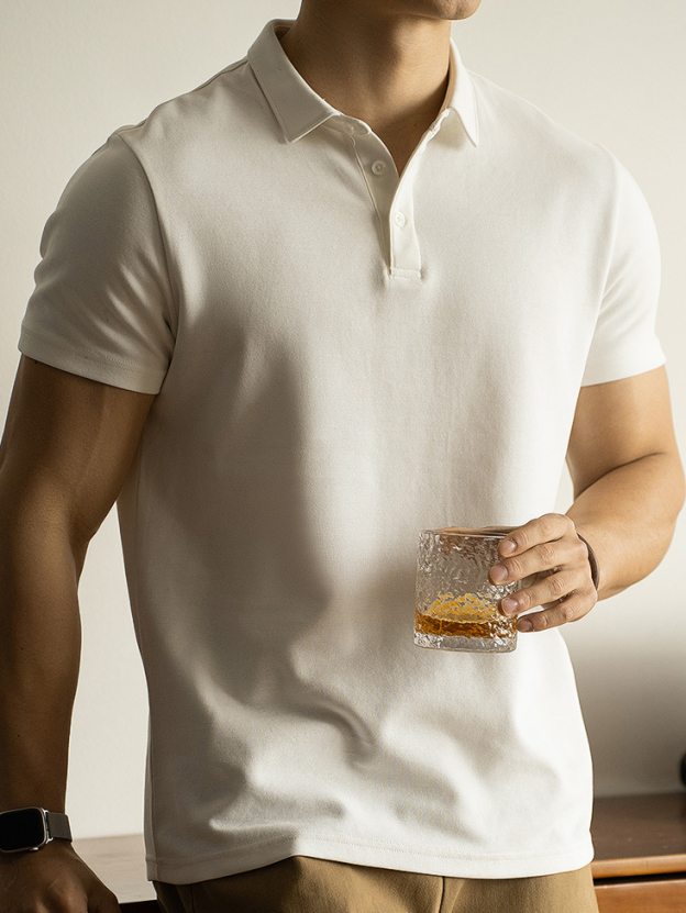 優質太空棉純色短袖polo衫男士2025春季翻領T恤商務純色保羅衫
