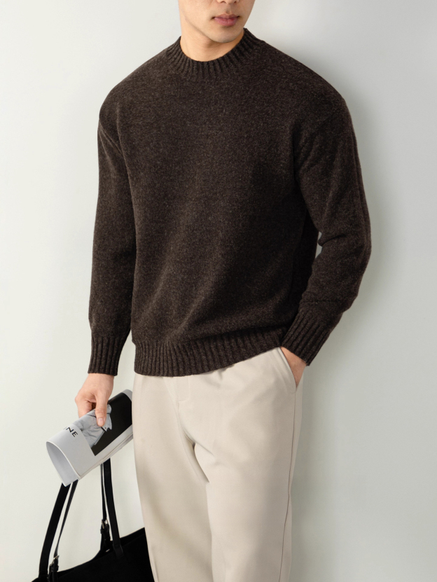 高級感加厚暖柔毛衣男款秋冬純色半高領慵懶風百搭針織衫