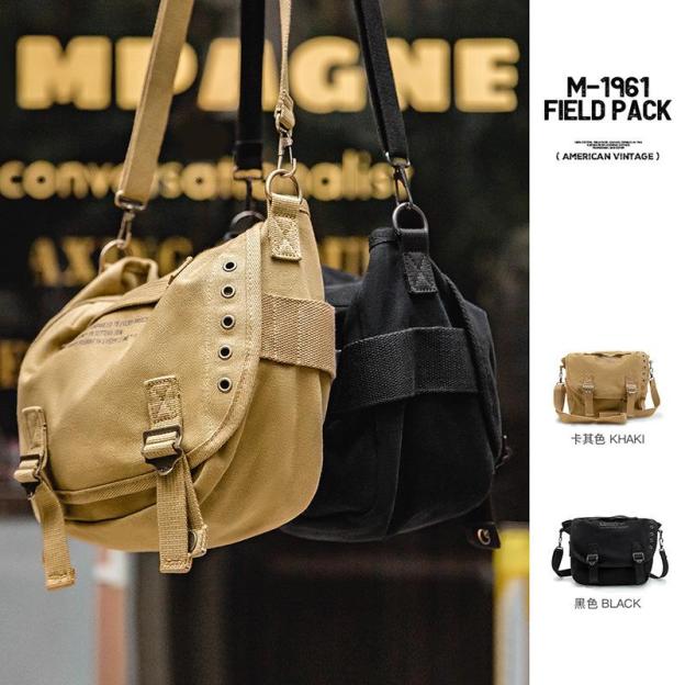 美式M1961字母帆布斜挎包手提單肩機車腰差包男-Retro's Wear