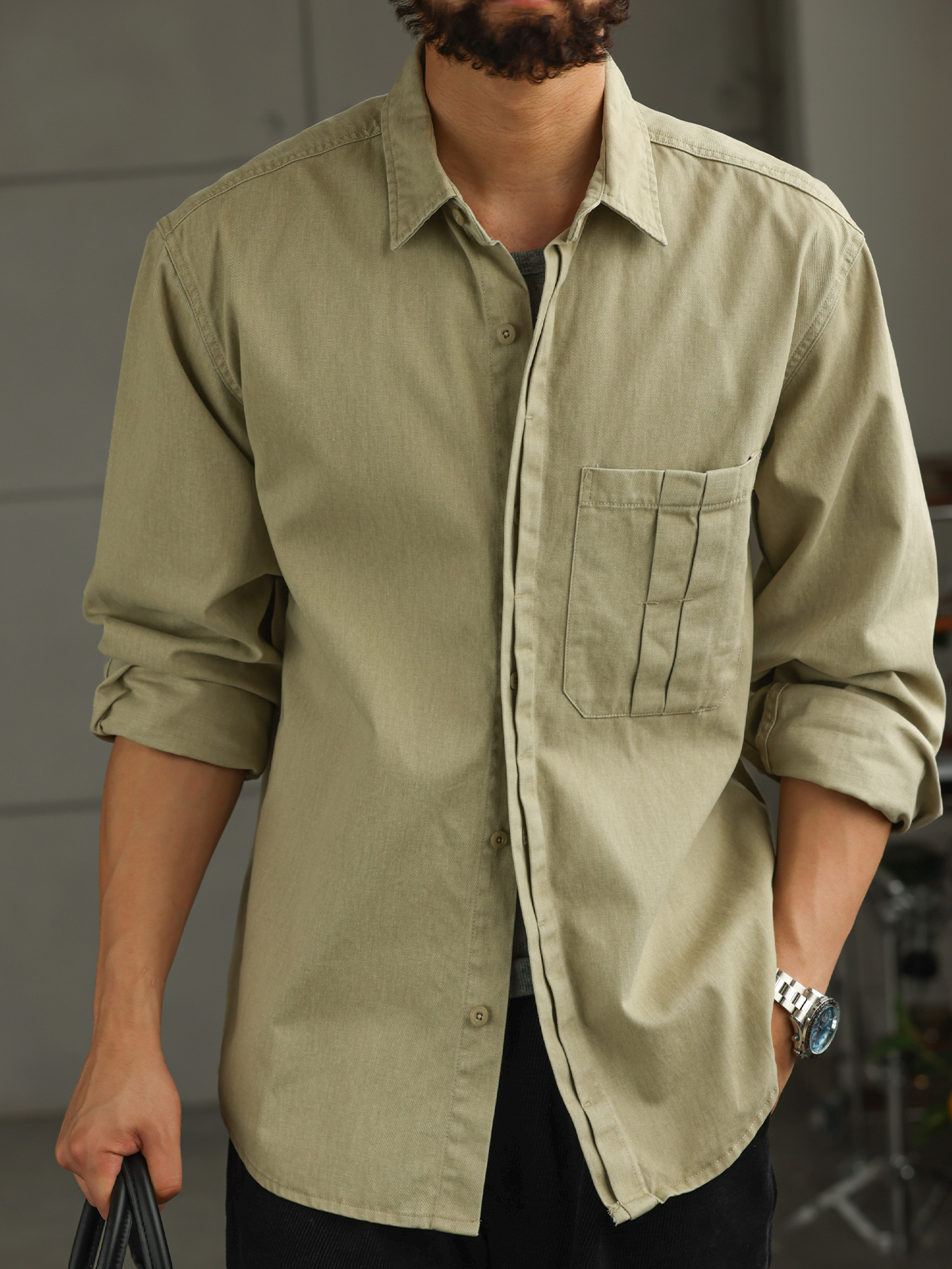 【智域回廊】美式纯棉工装衬衫男士长袖秋季休闲衬衣外套