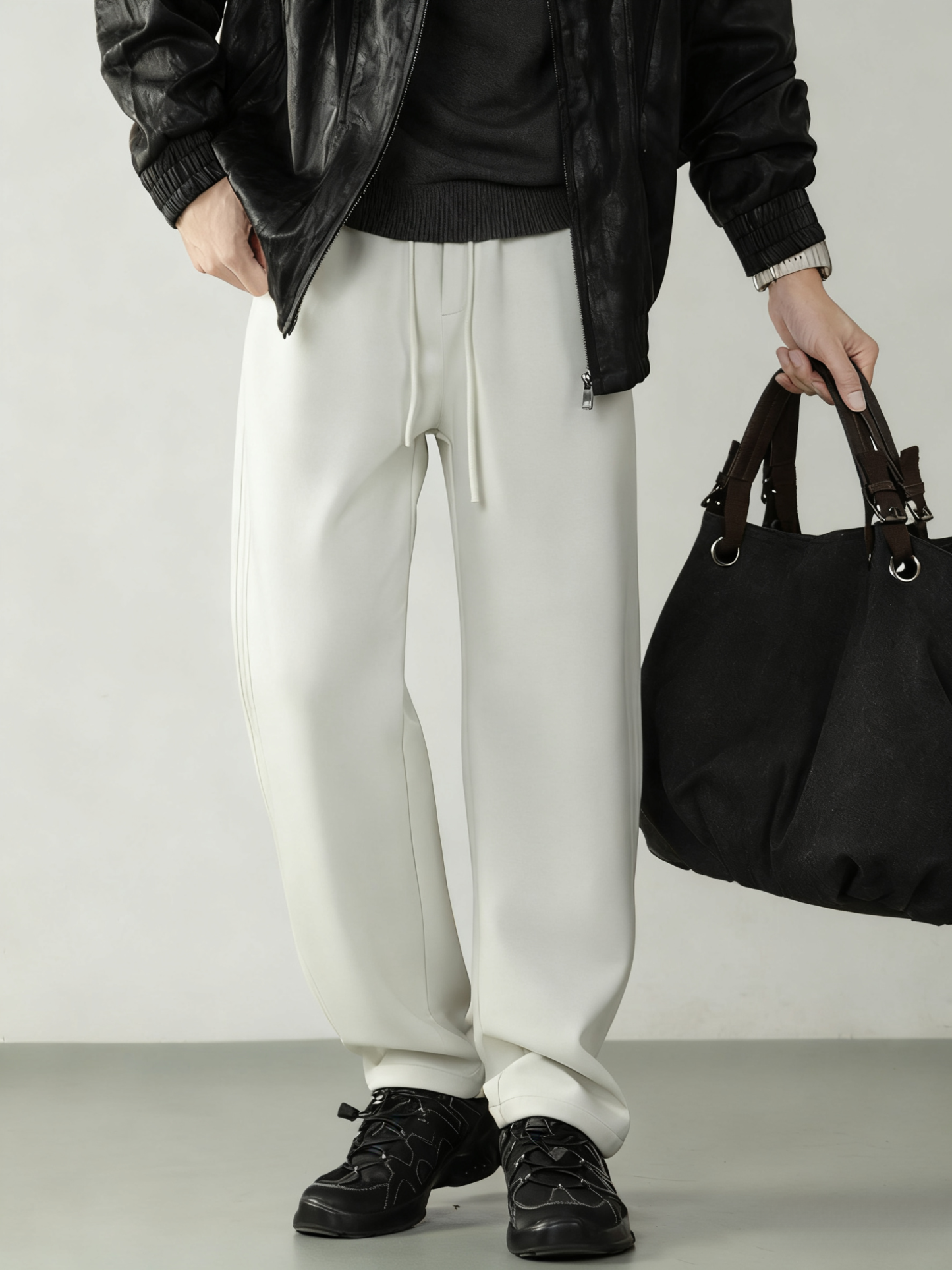 【Q感空氣層】奢逸針織休閒褲長褲子微闊寬鬆高端設計感垂感顯瘦