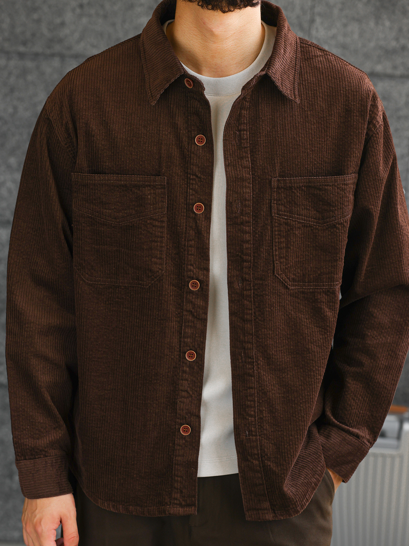 【智性通勤】高定舒適燈芯絨長袖襯衫男士肌理感休閒襯衣