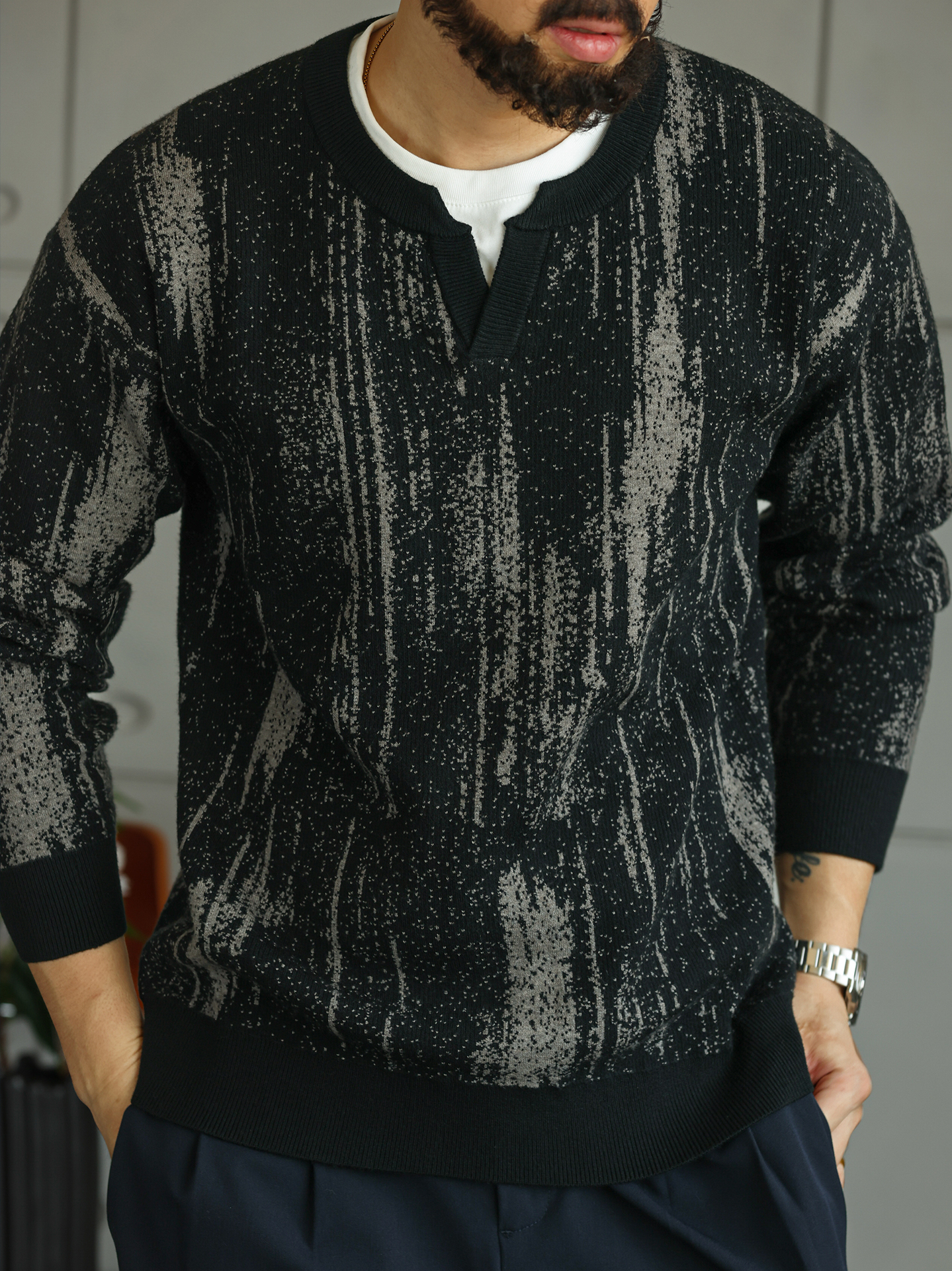 【紳士型格】冬季新款復古毛衣男士假兩件圓領套頭針織衫