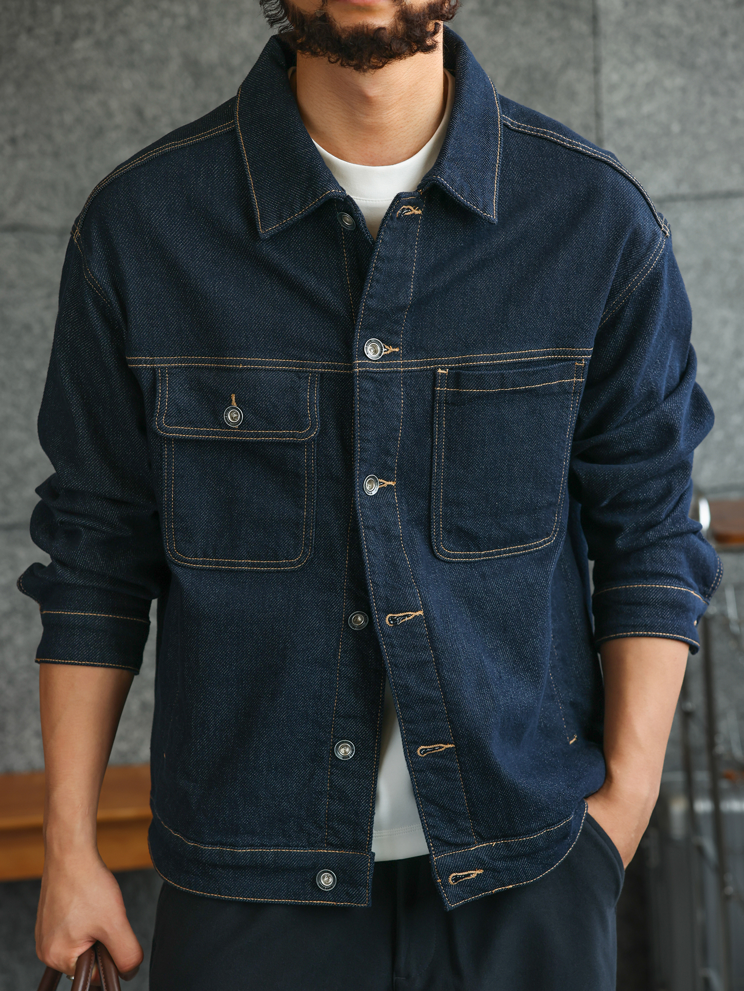 【防褪色】原色水洗牛仔外套男秋冬工裝休閒夾克