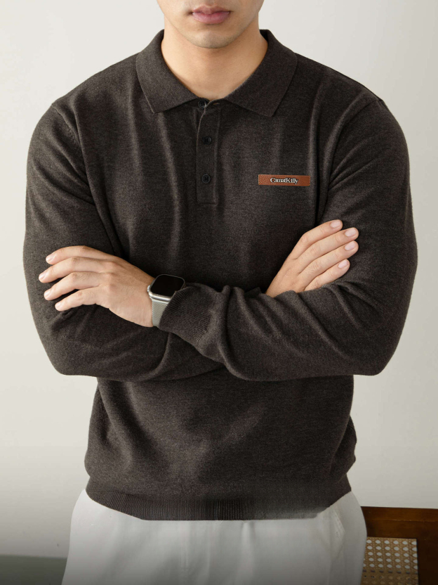 老錢風綿羊毛男士打底針織衫秋冬保暖翻領毛衣Polo衫