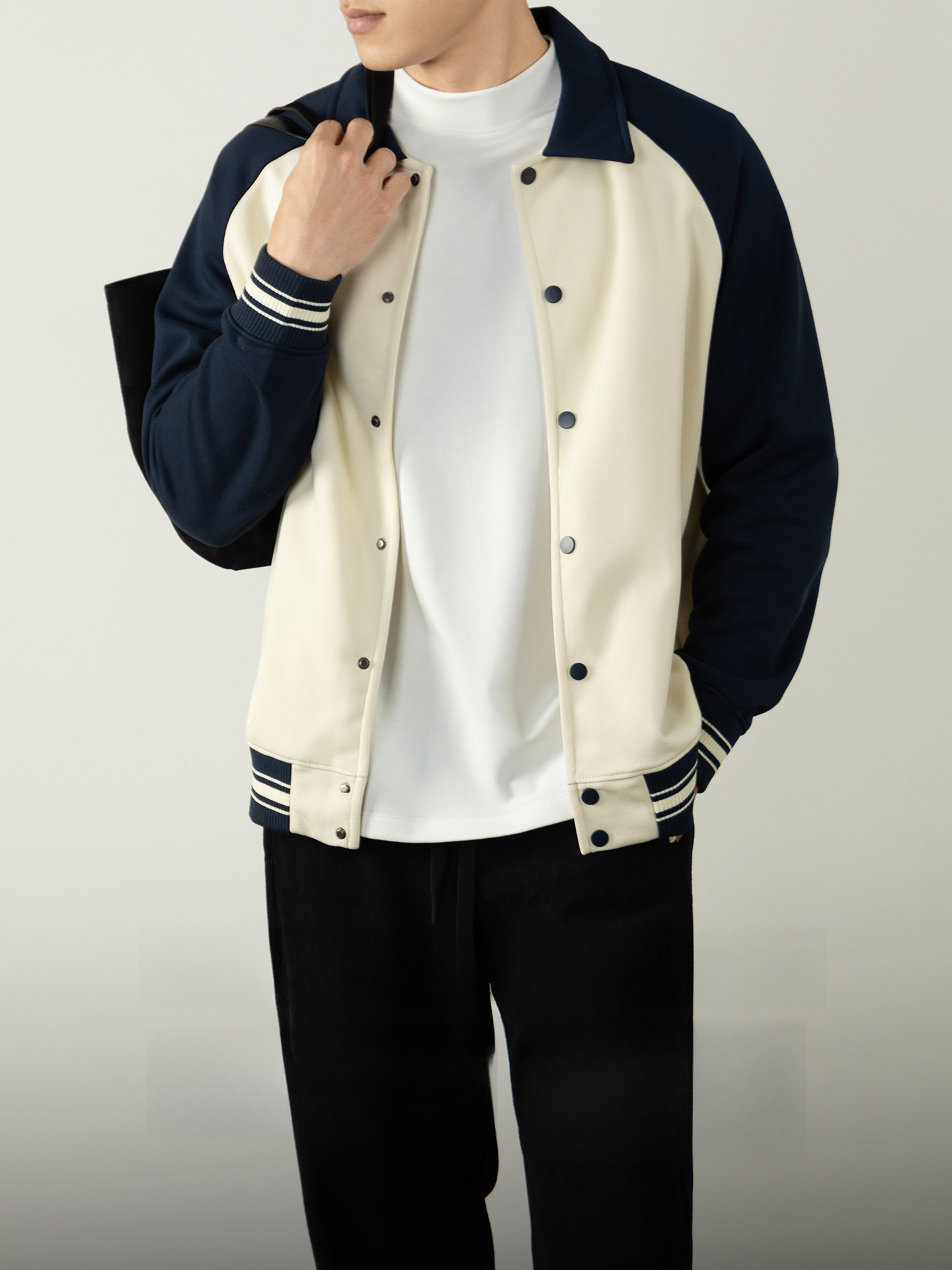 【復古撞色格調】380G重磅精梳棉棒球服翻領男士冬日暖感穿搭單品