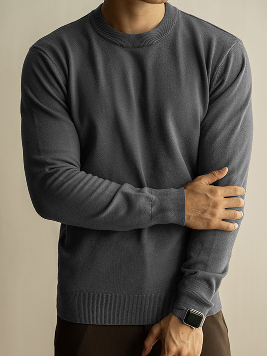 天絲羊毛純色針織衫秋冬新款圓領長袖毛衣男保暖內搭打底衫