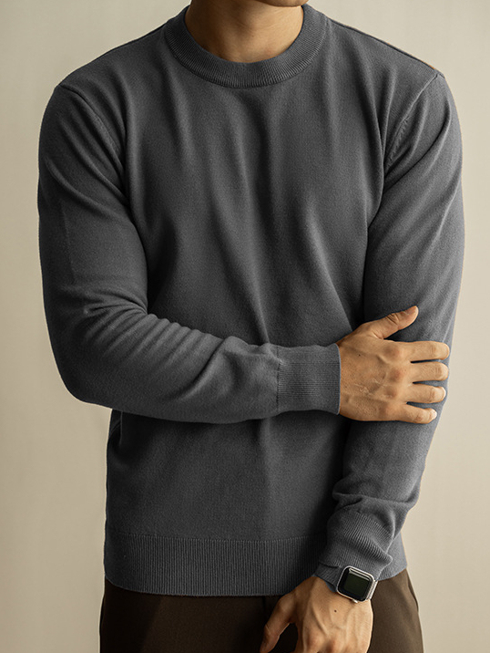 天絲羊毛純色針織衫秋冬新款圓領長袖毛衣男保暖內搭打底衫