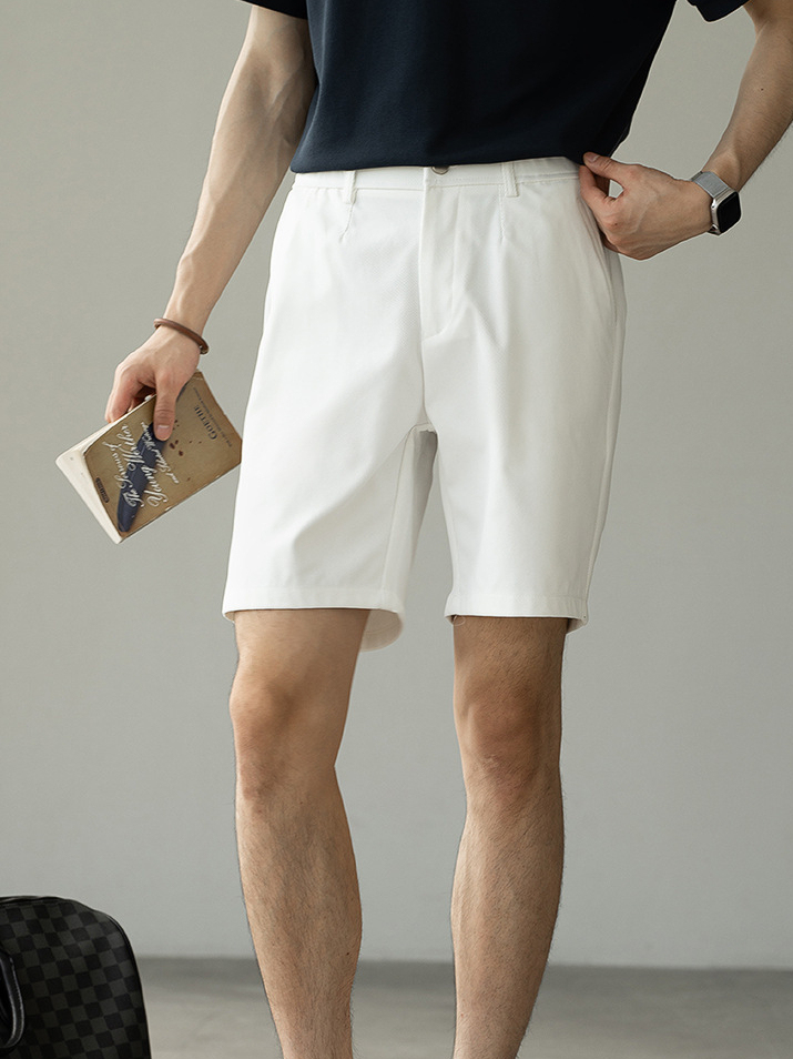 肌理質感直筒短褲男士2025夏季新款涼感休閒褲子