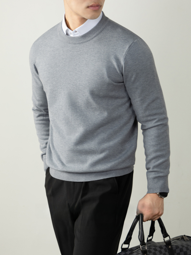 暖柔羊毛莫代爾混紡秋冬保暖舒適圓領男士針織毛衣高級感