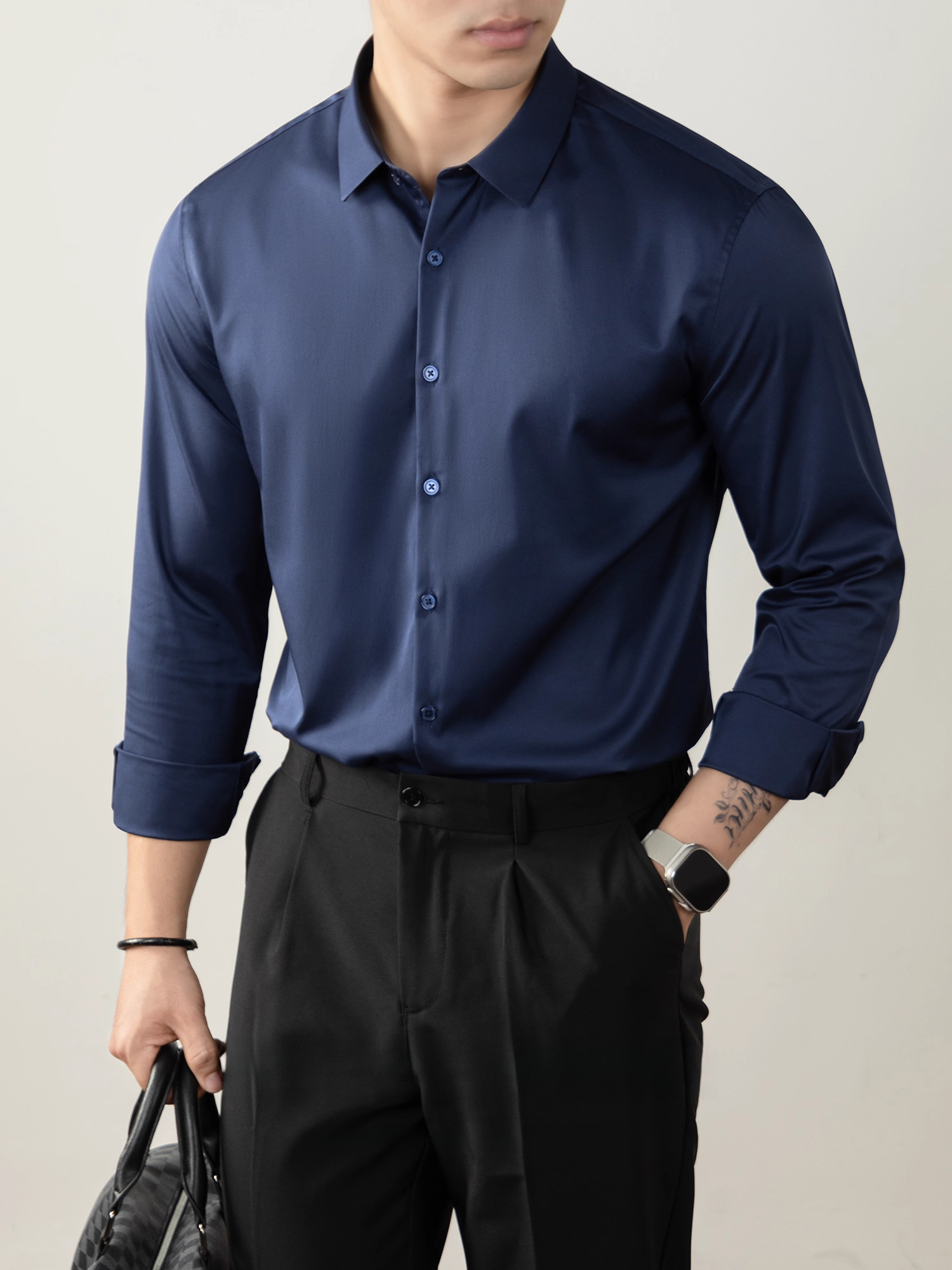 【免燙易打理】80S雙絲光襯衫男長袖商務正裝春秋高級感結婚襯衣