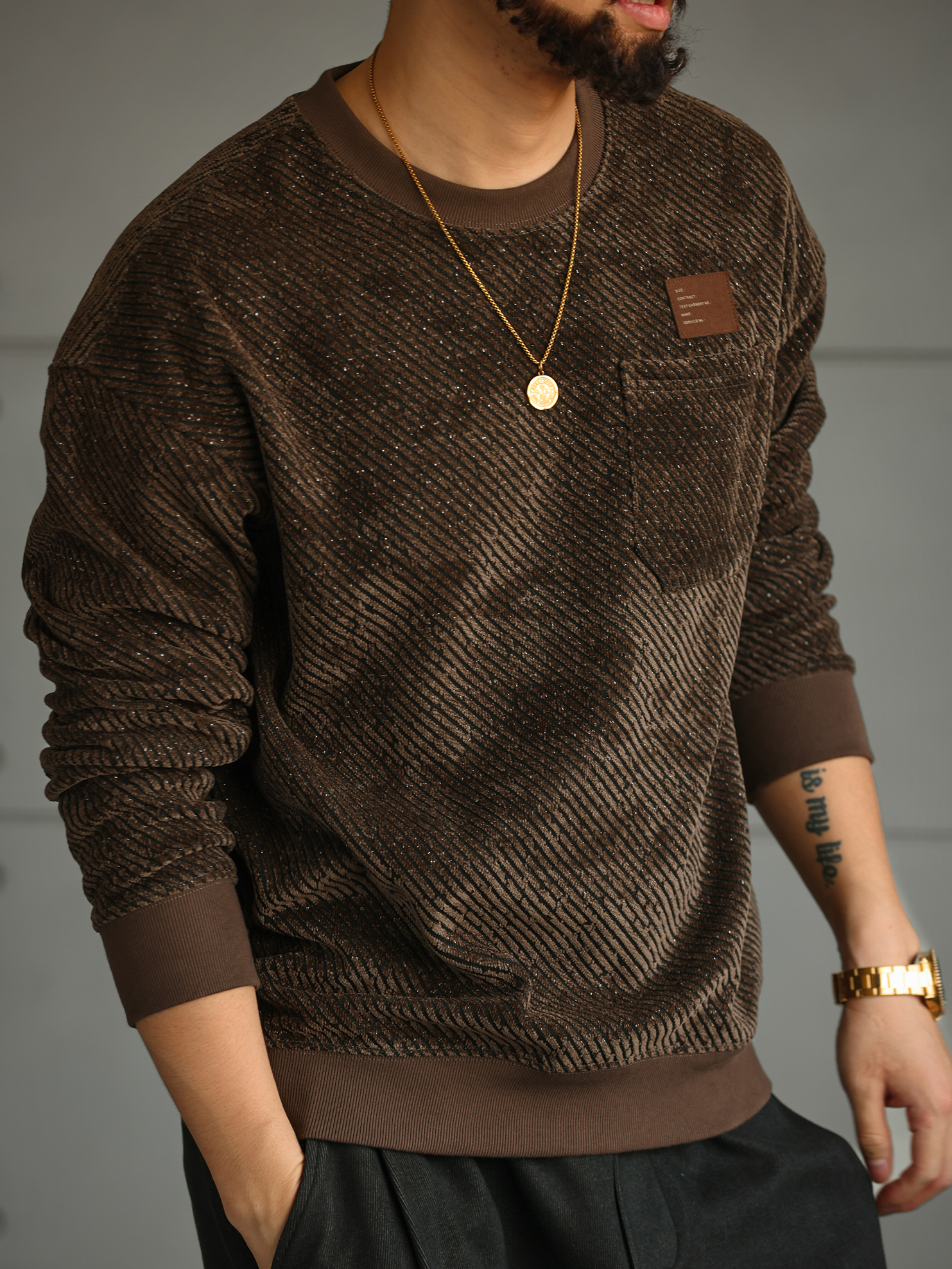 【都市輕旅】重磅圓領衛衣男高端秋季肌理感設計長袖上衣