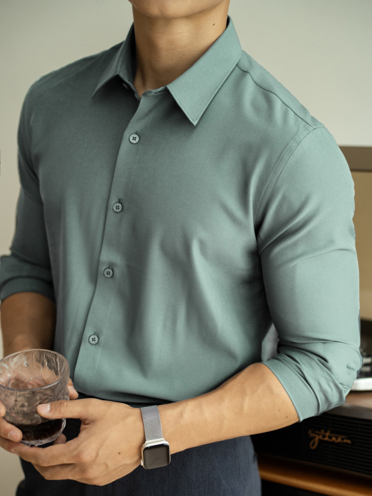 純色抗皺襯衫男士長袖白色2025春季通勤商務免燙正裝高級休閒襯衣