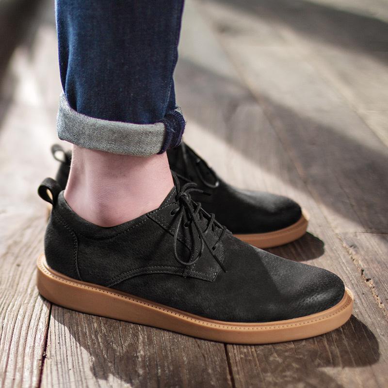 男鞋2022夏季新款英倫風棕色板鞋百搭大頭休閑皮鞋潮低幫工裝鞋-Retro's Wear