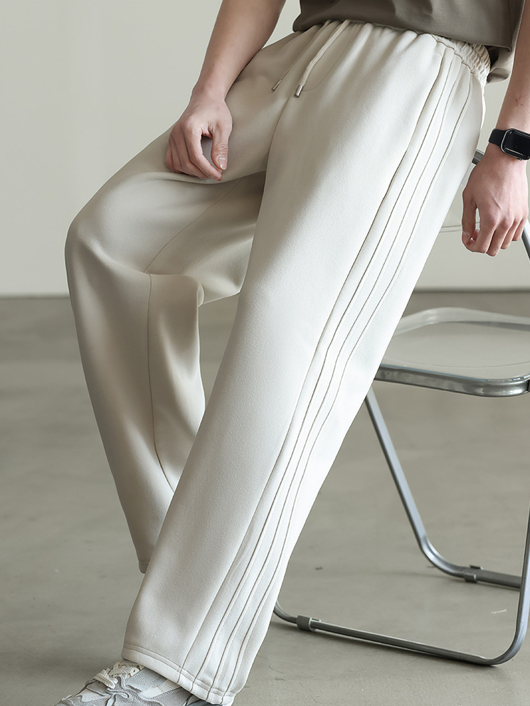 美式側邊立體壓褶休閒褲男士2025春季運動通勤直筒寬鬆衛褲男