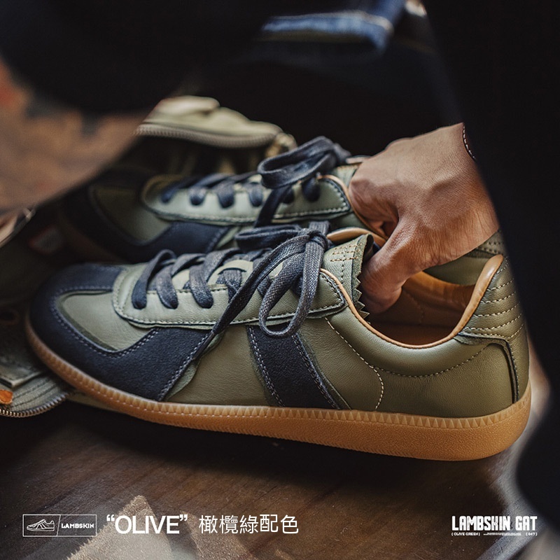 馬登德訓鞋男款秋季新款低幫板鞋橄欖綠羊皮休閒鞋復古運動鞋子-Retro's Wear