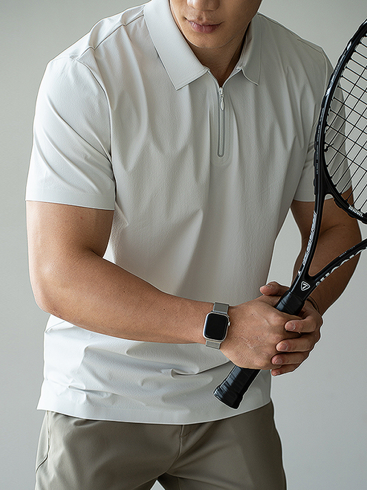 抗紫外線冰絲涼感半拉鍊運動短袖T恤男士夏季polo衫