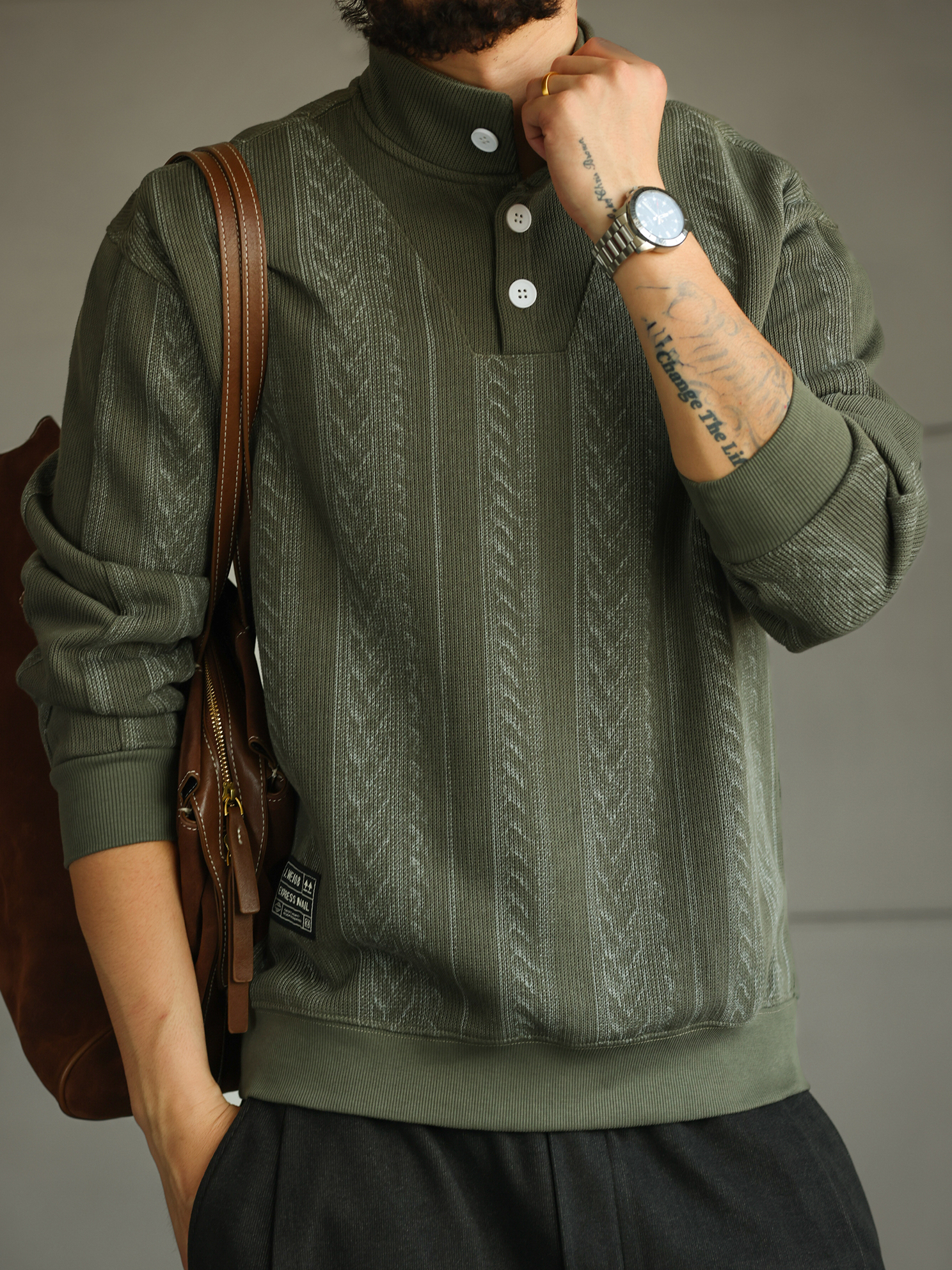 【南法時光】設計感半排扣立領POLO衫男寬鬆休閒套頭衛衣