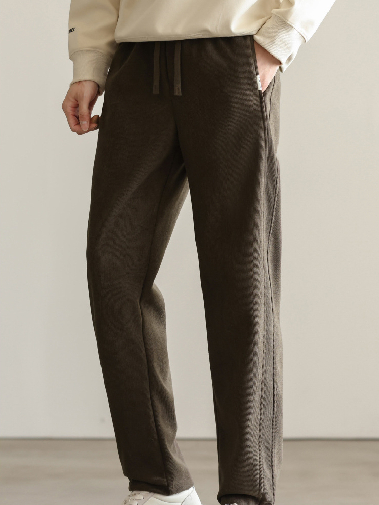 美式重磅直筒寬鬆衛褲男士運動褲長褲保暖加絨休閒針織褲