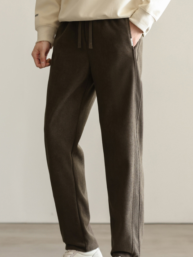 美式重磅直筒寬鬆衛褲男士運動褲長褲保暖加絨休閒針織褲