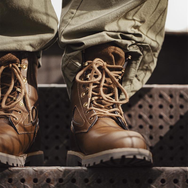 男鞋男士秋季新款高幫沙漠靴中幫馬丁靴英倫風工裝鞋作戰靴子-Retro's Wear