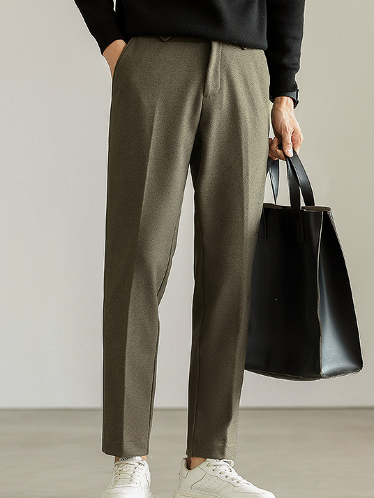 秋冬毛呢青年西褲商務輕熟休閒彈力直筒垂感九分褲高級感