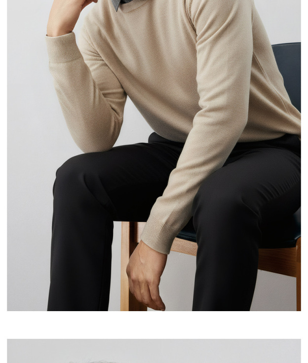 都市商務 襯衫領假兩件毛衣男士加厚保暖秋冬高端通勤舒適針織衫