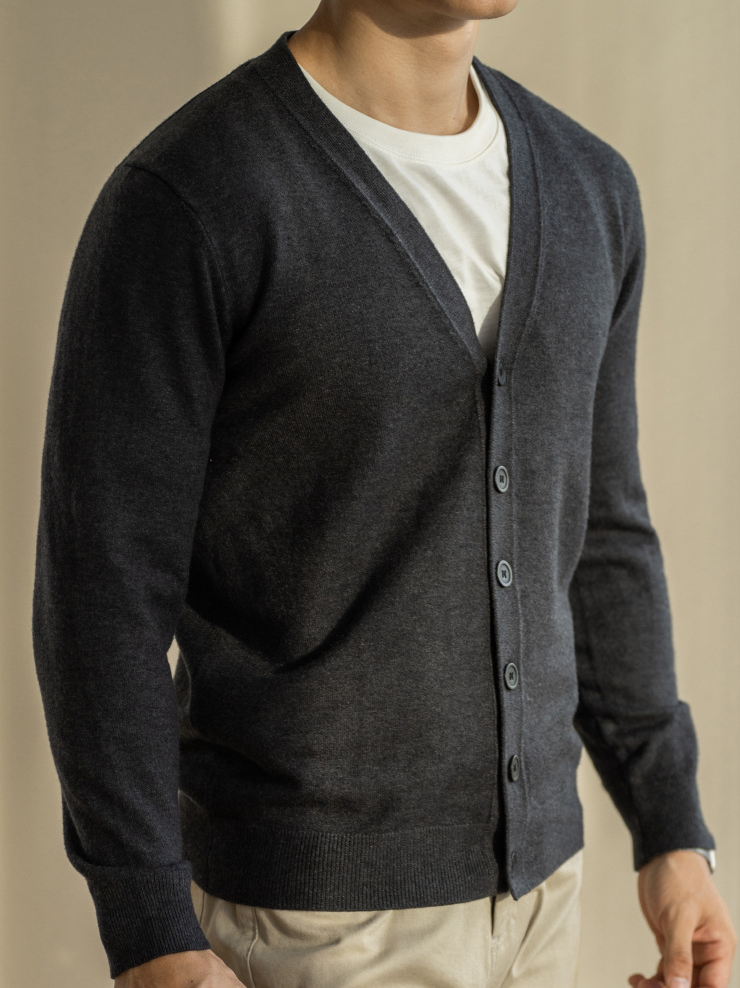 針織開衫外套男士V領毛衣長袖秋季商務休閒男裝新款上衣