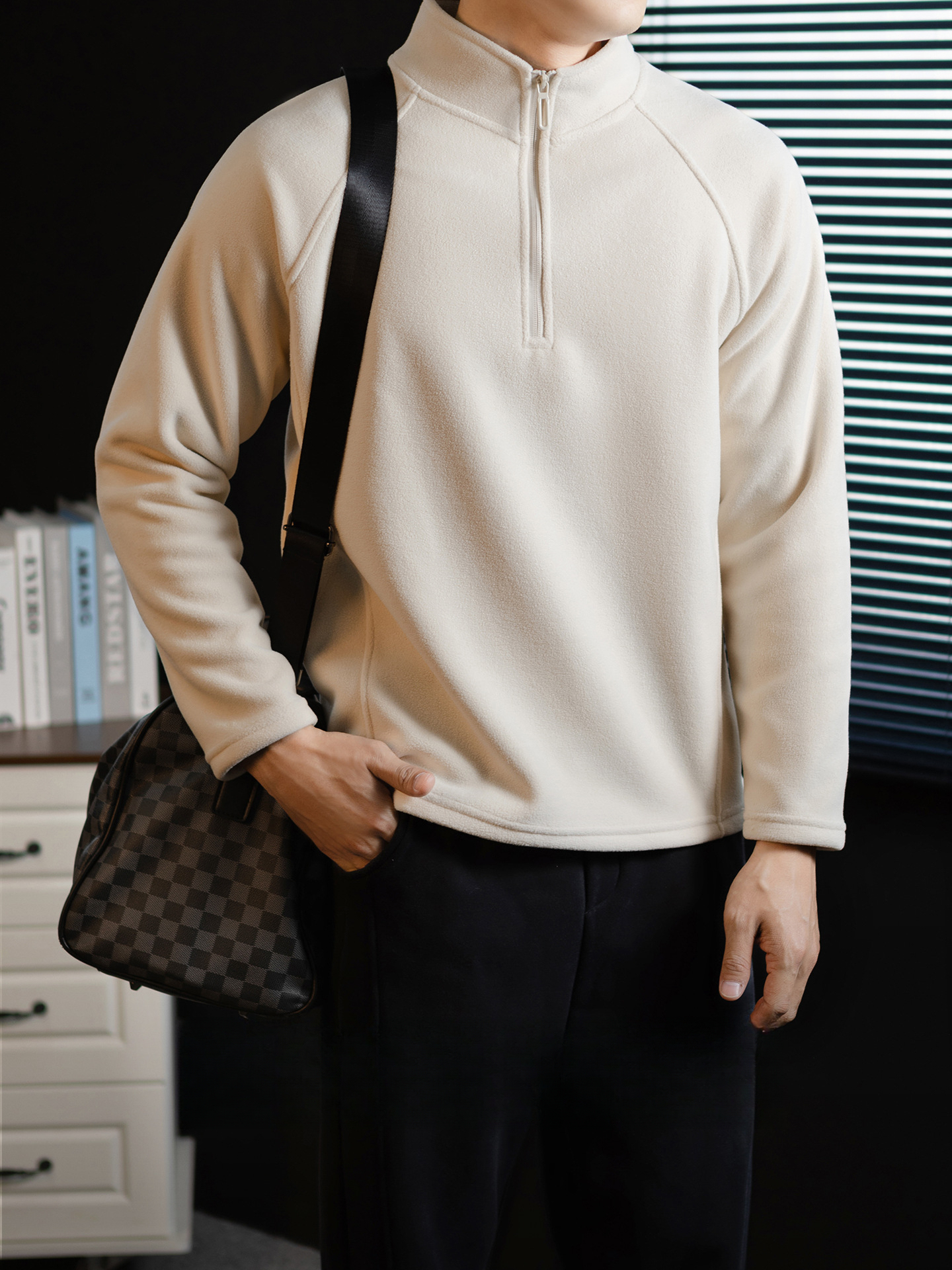 【輕奢型格】雙面搖粒絨加厚插肩袖立領衛衣男士商務百搭保暖秋冬