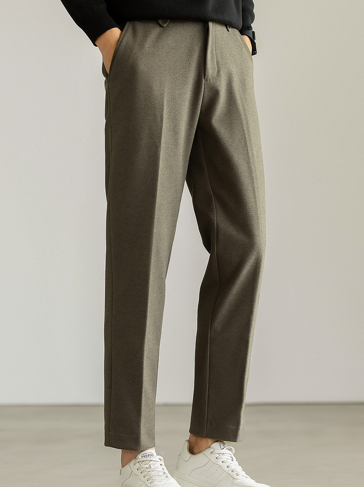 秋冬毛呢青年西褲商務輕熟休閒彈力直筒垂感九分褲高級感