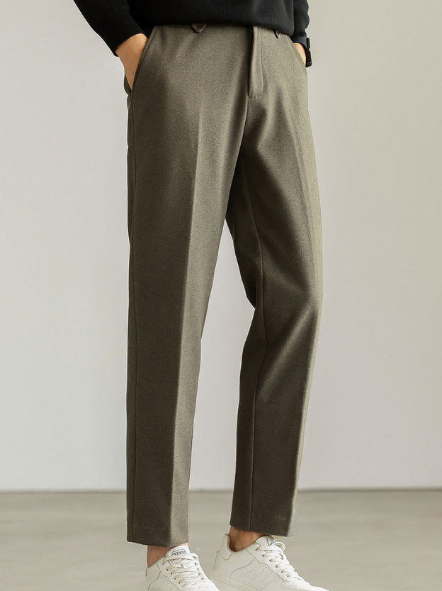 秋冬毛呢青年西褲商務輕熟休閒彈力直筒垂感九分褲高級感