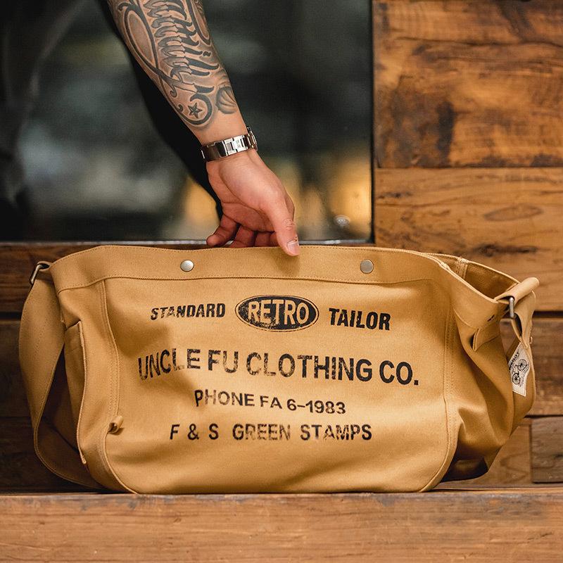 美式大容量斜挎報童包字母帆布機車電腦托特郵差包男-Retro's Wear