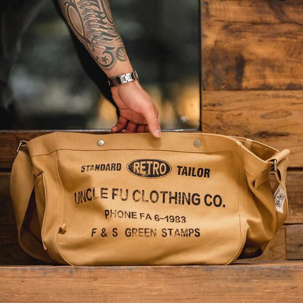 美式大容量斜挎報童包字母帆布機車電腦托特郵差包男-Retro's Wear