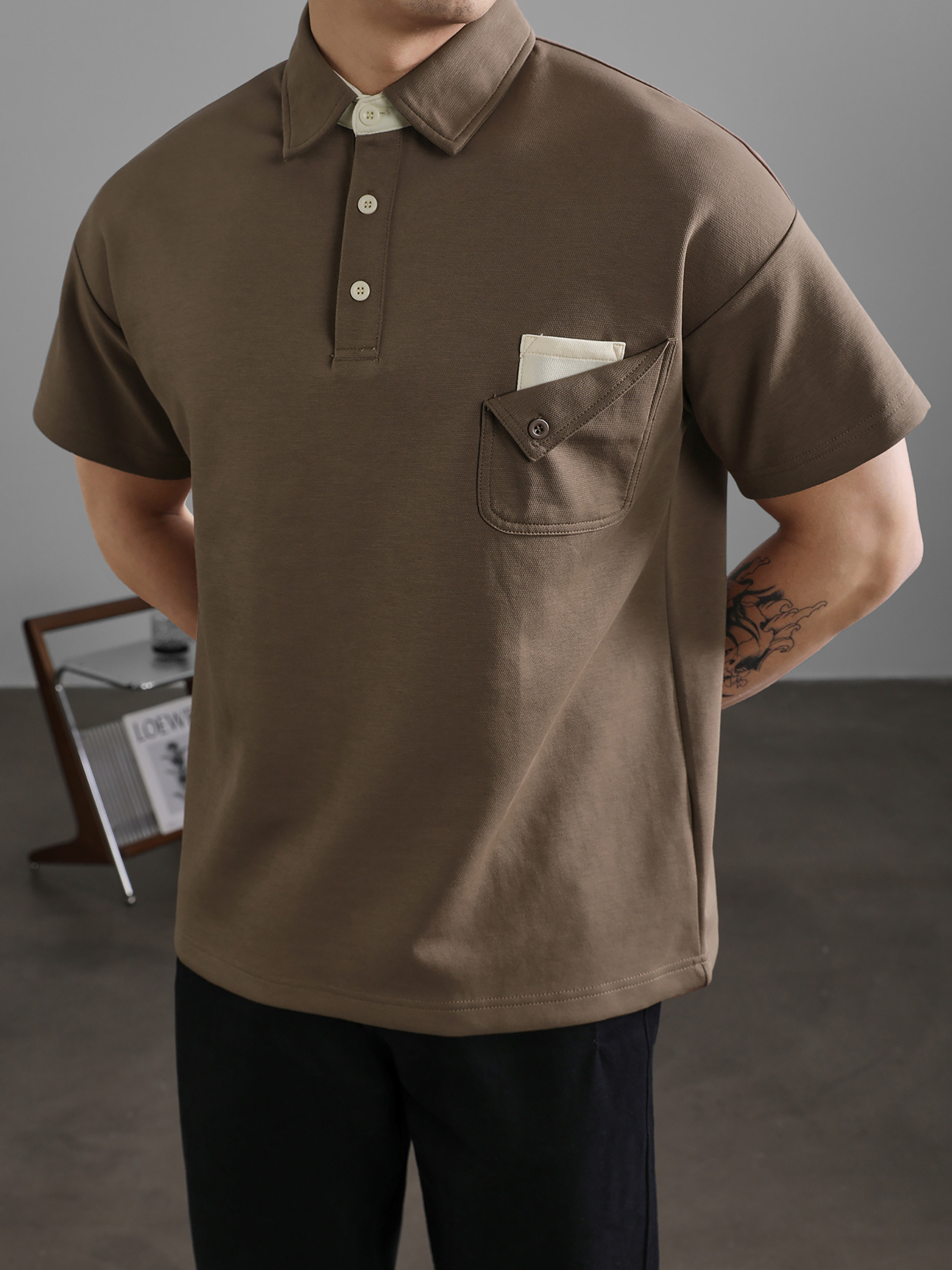 復古風休閒短袖保羅POLO衫男士復古水洗T恤夏日通勤有領上衣