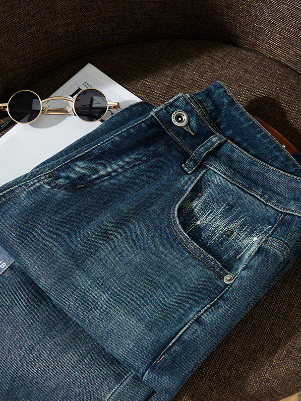 高街設計感水洗刺繡彈力牛仔褲男長褲微闊直筒透氣休閒褲秋季