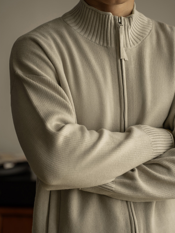 拉鍊開衫毛衣外套男士秋冬立領微寬鬆針織衫基礎休閒上衣