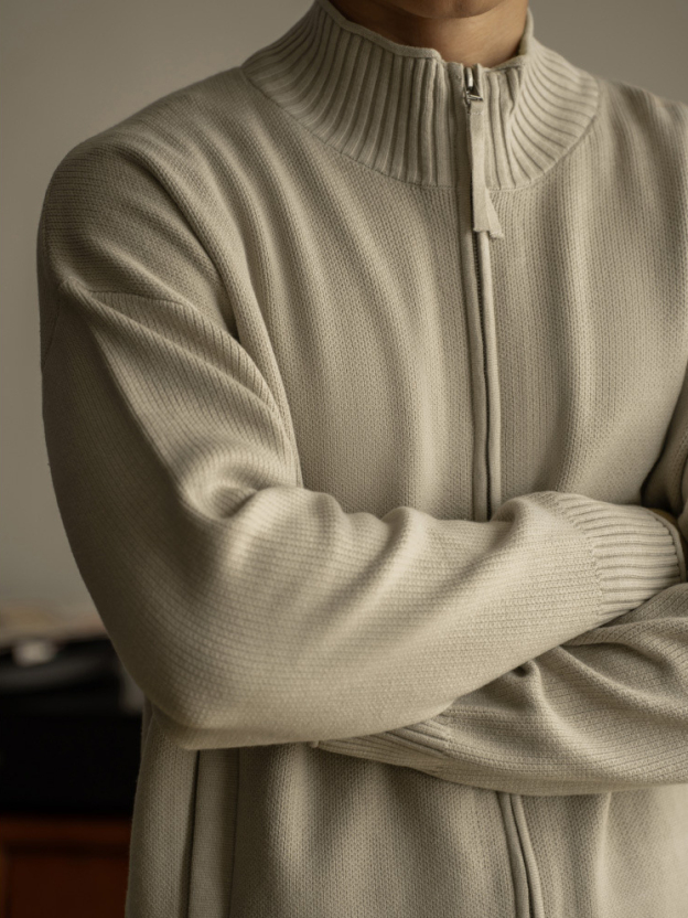 拉鍊開衫毛衣外套男士秋冬立領微寬鬆針織衫基礎休閒上衣