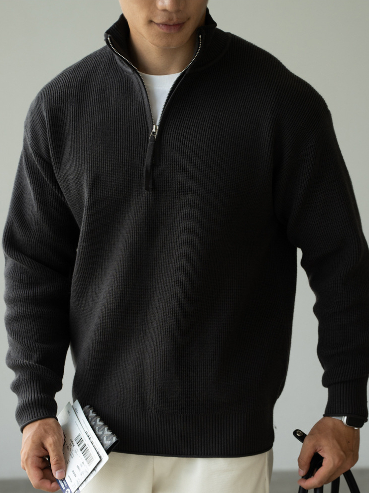 老錢風半拉鍊高領男士2025秋冬新款12針細膩紋理垂感Polo衫