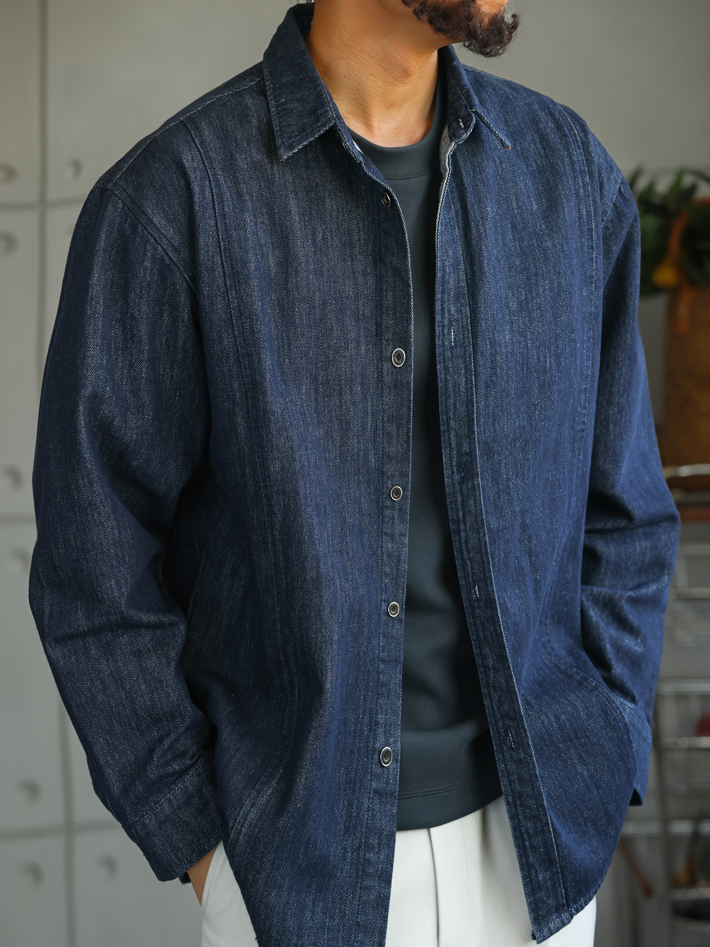 【原色丹寧】酵素水洗棉質牛仔長袖襯衫男士休閒商務襯衣