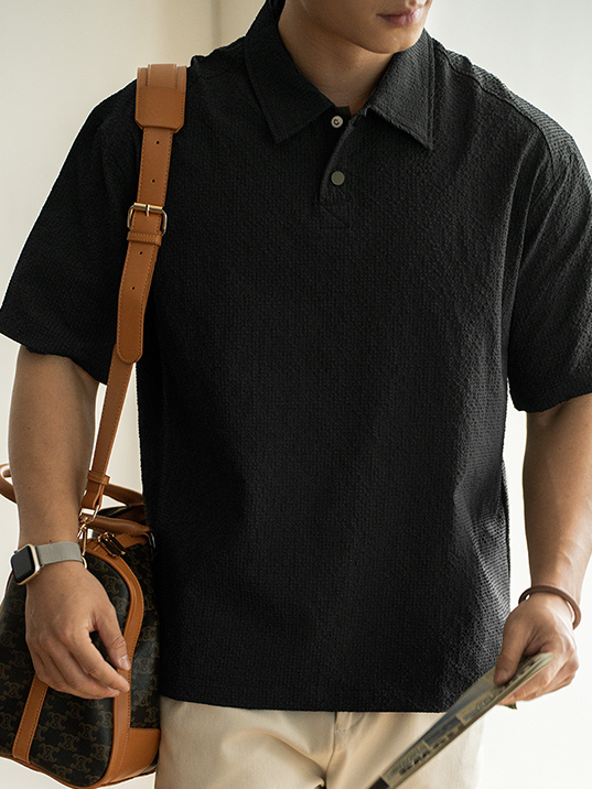 美式速幹簡約泡泡紗短袖Polo衫男士2025春夏休閒翻領Polo衫