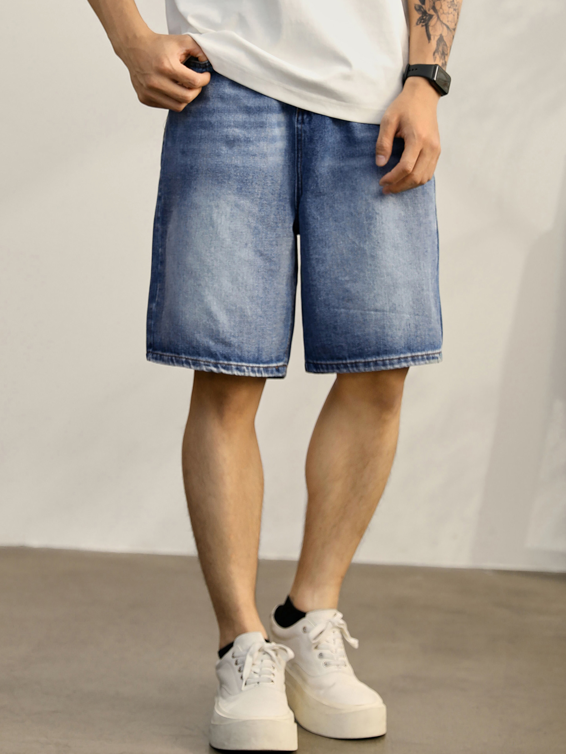 韓系潮牌水洗牛仔短褲男微寬休閒五分褲夏季新款直筒中褲子