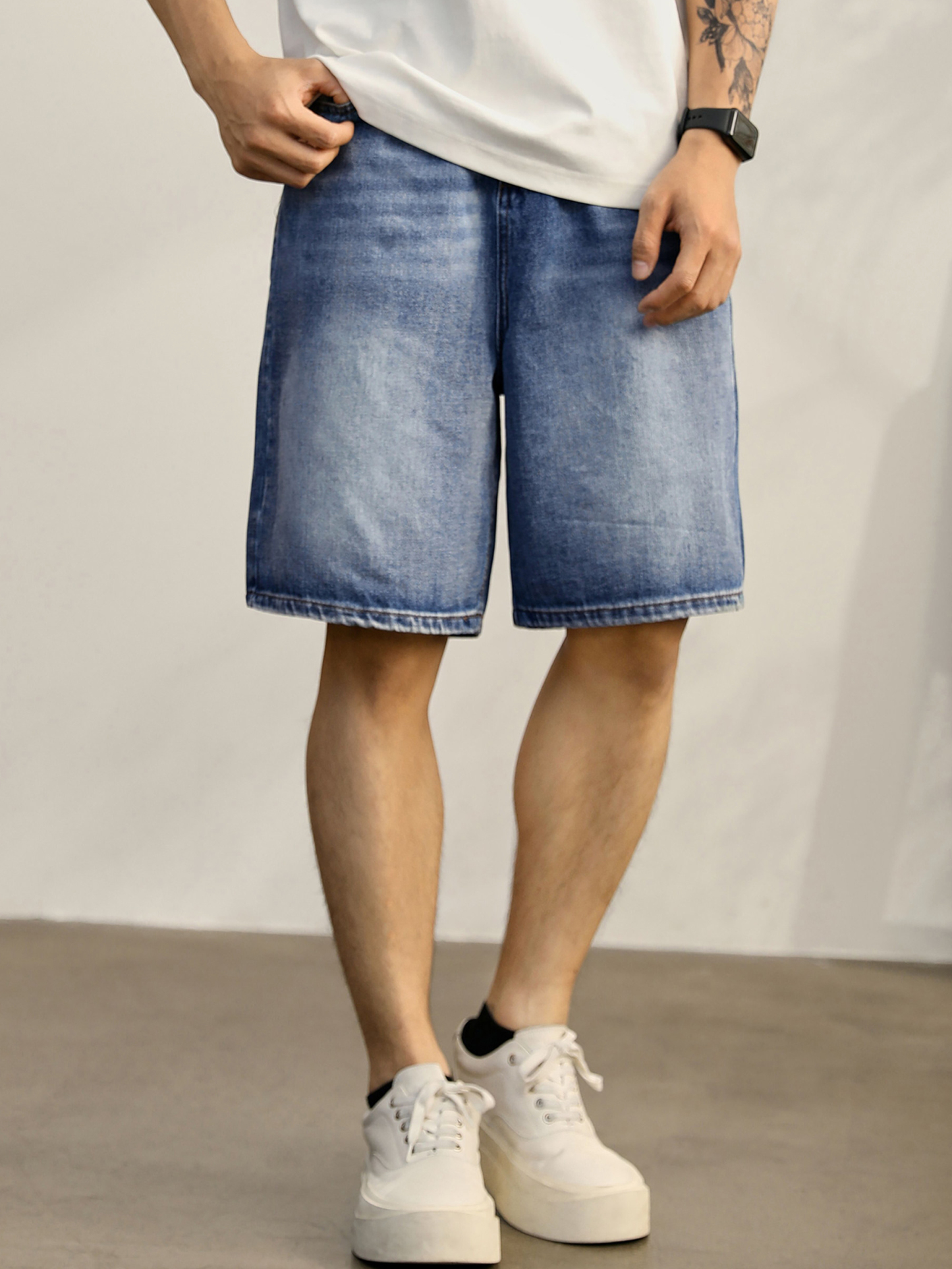 韓系潮牌水洗牛仔短褲男微寬休閒五分褲夏季新款直筒中褲子