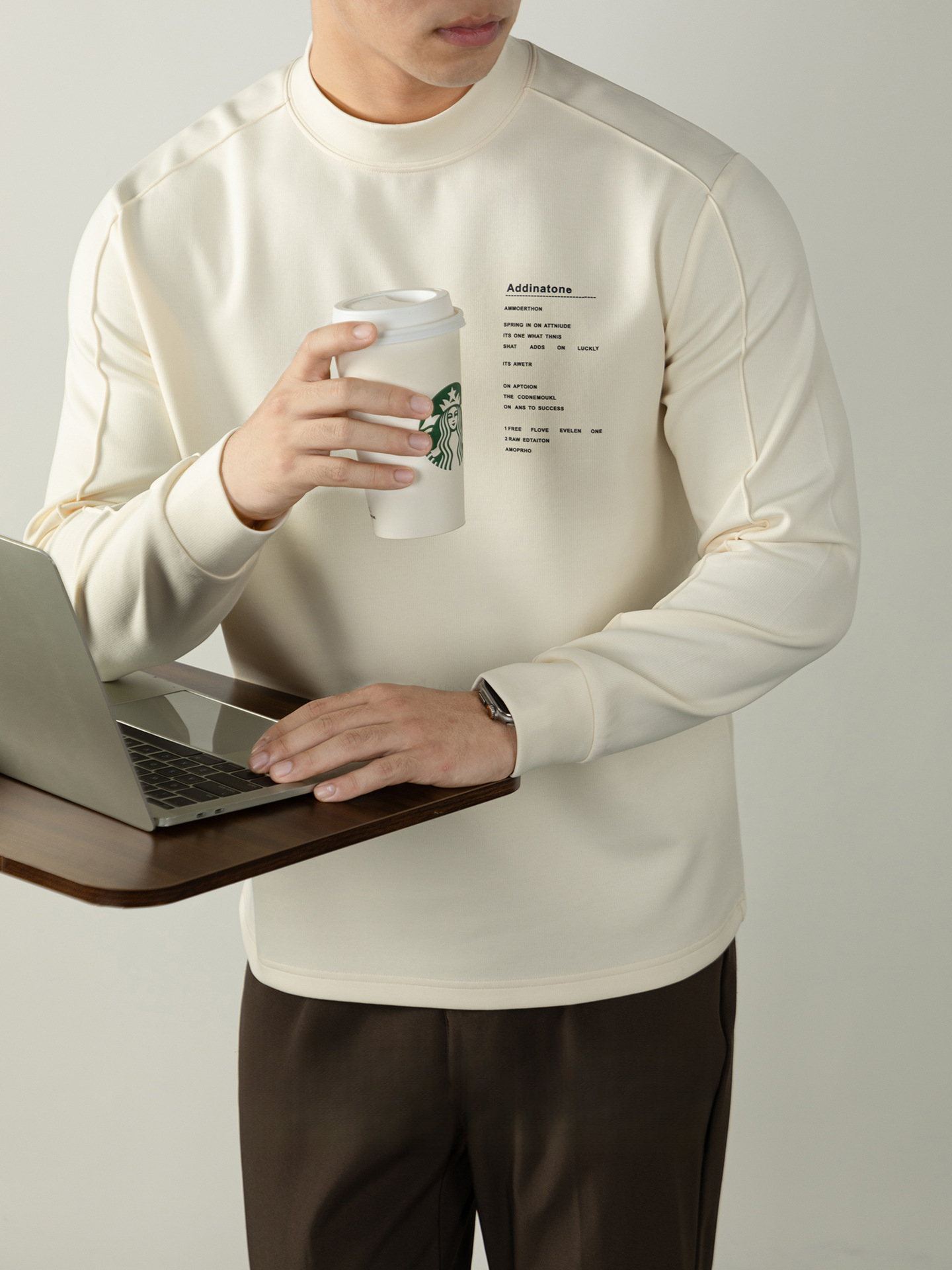 日系340G重磅秋田風半高領男士寬鬆衛衣秋冬季字母印花休閒高級感