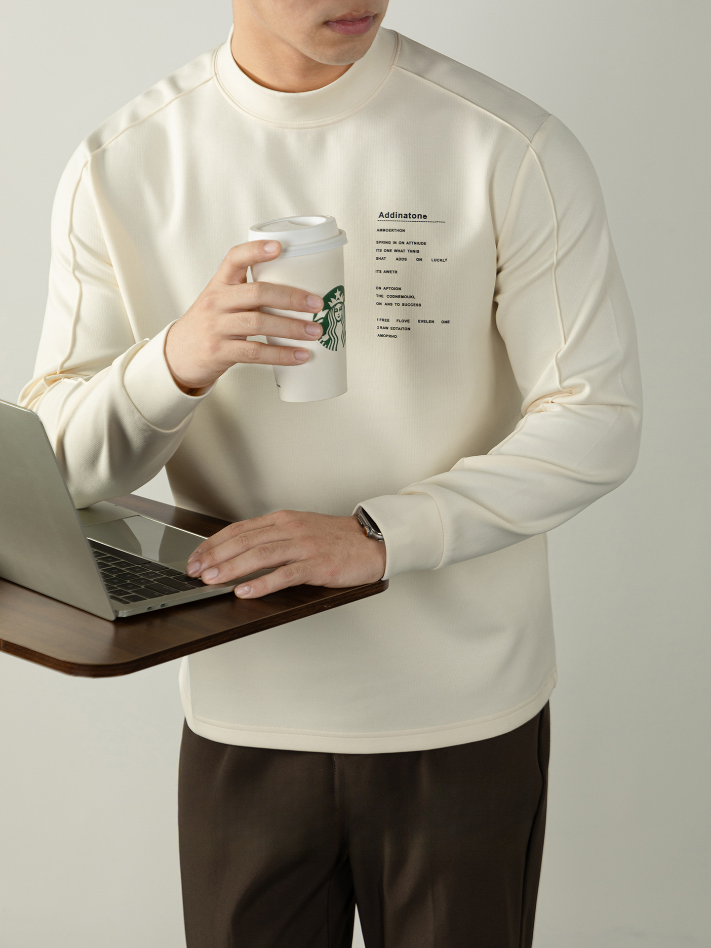 日系340G重磅秋田風半高領男士寬鬆衛衣秋冬季字母印花休閒高級感