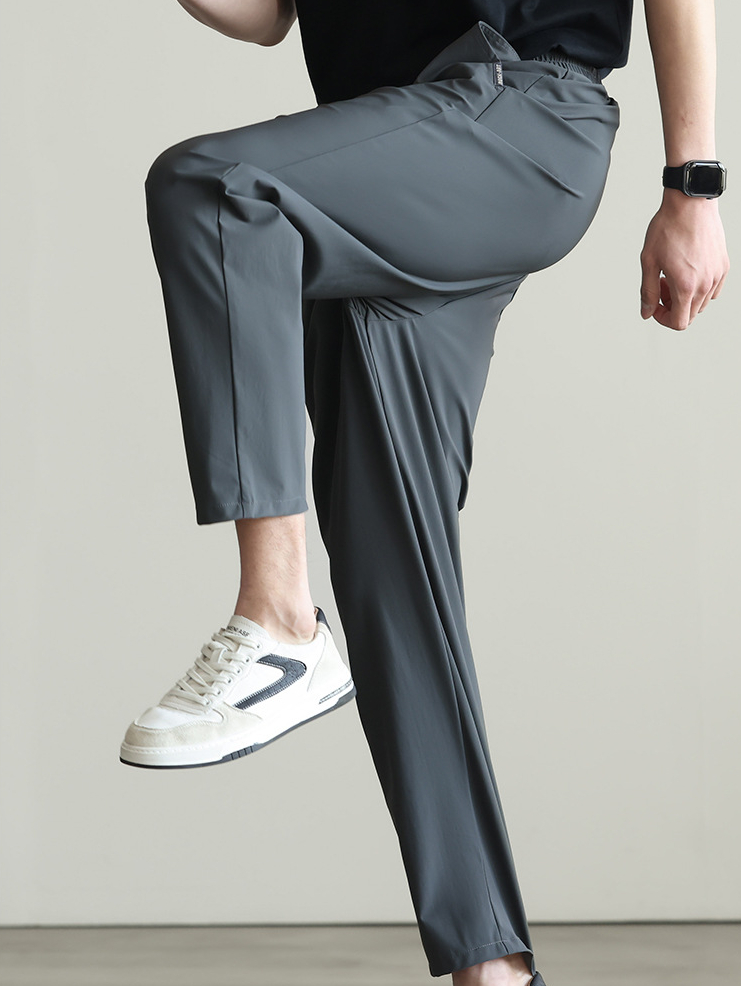 零壓涼感冰絲速干休閒褲男2025春夏新款運動透氣鬆緊腰薄款九分褲